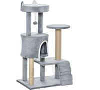 PawHut Arbre à chat avec grotte pour chats Échelle Arbre à chats Hauteur 100 cm Arbre à grimper pour chats Panneau d'aggloméré Jute Gris 60 x 40 x 100 cm