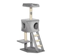 PawHut Arbre à Chat avec Grotte pour Chats Échelle Arbre à Grimper pour Chats Centre Multi-activités à Plusieurs Niveaux E1 MDF Sisal Gris Clair 60 x 48 x 122 cm