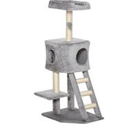 PawHut Arbre à chat avec grotte pour chats Échelle Arbre à grimper pour chats Centre multi-activités à plusieurs niveaux E1 MDF Sisal Gris clair 60 x 48 x 122 cm