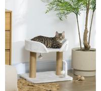PawHut Arbre à Chat avec Jeux, 2 Pompons Suspendus, Poteaux en Sisal, Plateforme Peluche 48x38x42cm Beige | Aosom France