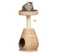 Pawhut Arbre à chat avec niche pour chat Jouet balle en sisal doux Hauteur 82,5 cm Jaune