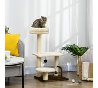PawHut Arbre à Chat avec Poteau en Sisal, Plateforme et Balles de Jeu, en Aggloméré et Peluche, 44x38x81 cm