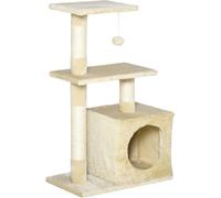 PawHut Arbre à chat avec sisal Arbre à chat à grimper Meuble pour chats Griffoir avec peluche douce Jouets pour chats stable E1-Classe panneau de particules Beige 50 x 30 x 81,5 cm