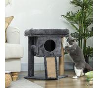 PawHut Arbre à Chat avec Tapis à griffer en Jute, Plateforme de Repos, Balle de Jeu, Maison pour Chat, Beige, 40 x 40 x 57 cm