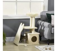 PawHut Arbre à Chat avec Tapis et Poteaux en Sisal, Maisonnette Amovible et Lit, 60x30x83cm, Beige