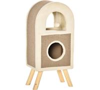 PawHut Arbre à chat Cave à chat Tonneau à griffer avec planche à griffer Balles de jeu Lit pour chat Tapis à griffer à plusieurs étages Panneau de particules Peluche Sisal Café 40 x 34 x 91 cm