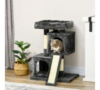 PawHut Arbre à Chat Compact avec Grottes et Panneau à Griffes - Gris foncé