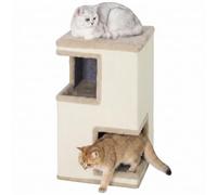 PawHut Arbre à Chat d’intérieur 3 Niveaux avec Niche Semi-fermée, griffoirs sur Tous Les côtés, 2 niches, Coussins et Couchage supérieur, pour 2 Chats, Beige
