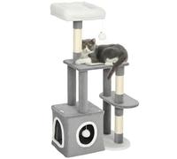 PawHut Arbre à chat de 107 cm avec grotte, 2 balles en peluche, troncs en sisal, grande plate-forme, arbre à chat à plusieurs étages, arbre d'escalade, pour chats de moins de 5 kg, gris
