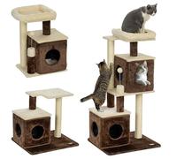 PawHut Arbre à Chat de 107 cm avec Grotte, lit, Balle de Jeu, griffoir en sisal, pour Chats jusqu'à 5 kg, Marron foncé