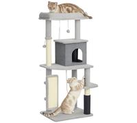 PawHut Arbre à chat de 132 cm avec grotte, balle de jeu, griffoir en sisal, pour chats jusqu'à 6 kg, gris clair