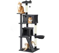 PawHut Arbre à chat de 180 cm, tour à chat multi-niveaux avec griffoirs en sisal, niches, perchoirs en peluche, hamac, échelle, balles suspendues, centre d'activités pour chatons d'intérieur, gris