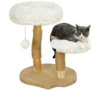 PawHut Arbre à Chat de 61,5 cm de Haut avec Balle de Jeu, Lits, Tour pour Chat avec griffoir, pour Chats de Moins de 5 kg, Bois de Poirier, Blanc