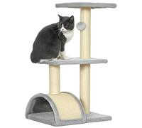 PawHut Arbre à Chat de 72 cm avec balles en Peluche, Troncs en sisal, Plate-Forme, griffoir à Plusieurs étages pour Chats de Taille Moyenne, Gris Clair