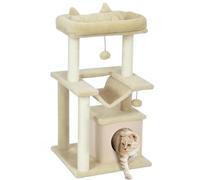 PawHut Arbre à chat de 90 cm avec hamac, arbre de jeu, grotte, plateformes, arbre d'escalade, griffoir d'activités en peluche, sisal, crème