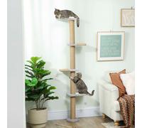 PawHut Arbre à Chat, Design 5 Étages, Jouet, Poteau en Sisal, Tissu Peluche, Gris Clair