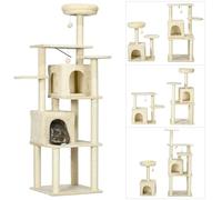 Pawhut Arbre à chat tour de jeux 171 cm – 2 niches, 6 plateformes, 2 pompons – Beige