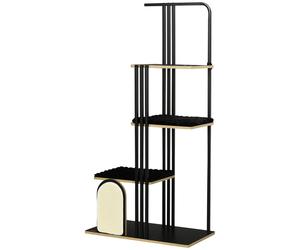 PawHut Arbre à chat, Design industriel, 3 Plateformes, 2 Coussins de repos, Griffoir, Structure en acier, noir, 85 x 48 x 170 cm