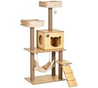 PawHut Arbre à chat d'intérieur pour grands chats, tour d'escalade en bois avec griffoirs, hamac, lits pour chat, balle jouet et rampe - Jaune