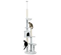 PawHut Arbre à Chat du Sol au Plafond 225-255 cm Tour à Chat réglable en Hauteur avec Plateformes de grottes, hamac, griffoirs et Boules suspendues Ø60x225-255 cm Gris