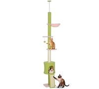 PawHut Arbre à Chat du Sol au Plafond, 5 Niveaux, Hauteur réglable 220-240 cm, Plateformes Fleur avec Niche, hamac, Rampe et Jeu Balle Suspendue, Centre d'activités pour Chatons d'intérieur, Vert