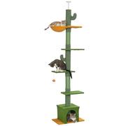 Pawhut Arbre à chat Cactus du sol au plafond H réglable 230-275 cm 6 niveaux Vert