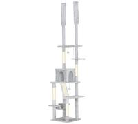 PawHut Arbre à chat du sol au plafond griffoir pour chat hauteur réglable 225-255 cm 6 niveaux avec niche hamac gris clair