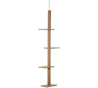 PawHut Arbre à Chat du Sol au Plafond Poteau à griffer Hauteur réglable dim. 43L x 27I x 228-260H cm 4 Niveaux d'activités Marron