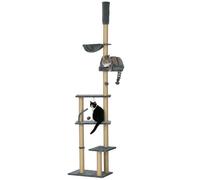 PawHut Arbre à chat du sol au plafond pour chats d'intérieur, tour de jeu à 6 niveaux, centre d'activités d'escalade avec griffoir, plateformes, lit, hamac, hauteur réglable de 230 à 250 cm, gris
