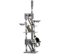 Pawhut Arbre à Chat du Sol au Plafond Réglable 240-260 cm Gris Clair | Arbre à Grimper Griffoir pour Chat, Plusieurs Niveaux, Griffoirs, Niches, Rampes, Hamacs, Balles, pour l'Intérieur