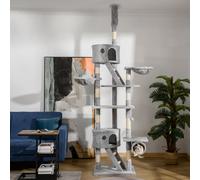 PawHut Arbre à chat du sol au plafond, tour à chat réglable en hauteur de 240-260 cm à plusieurs niveaux, gris clair