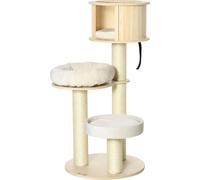 PawHut Arbre à chat en bois hauteur 122 cm Tour pour chats avec trois niveaux, troncs en sisal, plateforme, arbre à chat à plusieurs étages, arbre à grimper de moins de 4,5kg