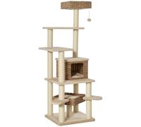 PawHut Arbre à chat en rotin avec grotte sisal 55x55x174cm beige+marron