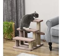 PawHut Arbre à chat, Escalier pour animaux de compagnie, 3 marches, balle de jeu, jusqu'à 5 kg, 45x40x48 cm, Marron