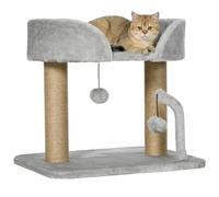PawHut Arbre à Chat grattoir Design avec Jeu 2 Pompons Suspendus 2 poteaux Jute + Plateforme Peluche - 48 x 38 x 42 cm - Gris