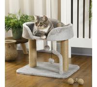 PawHut Arbre à chat grattoir design avec jeu 2 pompons suspendus 2 poteaux sisal plateforme peluche sisal 48 x 38 x 42 cm gris