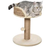 Pawhut Arbre à chat 2 niveaux H49 cm – poteau sisal, plateforme, boule suspendue beige