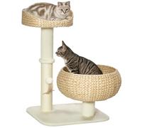 PawHut Arbre à Chat griffoir 2 Niveaux Hauteur 72 cm Poteau sisal avec Niche et Plate-Forme 1 Balle Suspendue Beige