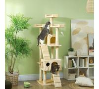 Pawhut Arbre à Chat Griffoir Grattoir 170cm en Sisal Naturel avec 2 Niches 50L X 50L X 170Hcm Beige