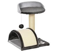 PawHut Arbre à Chat griffoir grattoir Design Jeu Boule Suspendue + Plateforme Peluche sisal Naturel Gris foncé