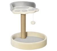Pawhut Arbre à chat en forme de patte – 2 plateformes, pompon suspendu, peluche – Gris
