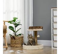 PawHut Arbre à chat griffoir grattoir en forme de patte avec 2 plateformes et un pompon suspendu recouvert de peluche - marron Description:Ce modèle d'arbre à chat griffoir grattoir design est équipé 