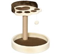 Pawhut Arbre à chat griffoir Patte de chat - 2 plateformes, panier, pompon, peluche beige/marron