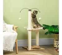 PawHut Arbre à Chat Griffoir max 5 kg avec Hamac, Balles de Jeu et Poteaux en Sisal, 53,5x53,5x90 cm, Beige