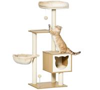 PawHut Arbre à Chat griffoirs grattoirs Multi-équipements Niche hamac Panier Coussins Amovibles Hauteur 126 cm Peluche Courte sisal Naturel Beige