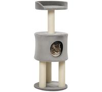 PawHut Arbre à Chat griffoirs grattoirs sisal Naturel Arbre à Grimper Hauteur 103 cm Niche Plate-Forme en Peluche Gris