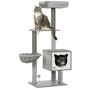 Arbre à chat - PawHut - multi-équipements niche hamac panier coussins amovibles - 126Hcm - peluche courte sisal naturel - gris clair