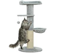 PawHut Arbre à Chat Hauteur Ø 48 x 103,5 cm, tonneau à gratter pour Chats avec griffoir en sisal, hamac, Plateforme, Balle Jouet, Tissu Peluche, Multi-Niveaux, Gris Clair