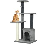 PawHut Arbre à Chat Hauteur 103 cm, Base Renforcée, pour Chat 5 kg, Gris | Platesformes, Niche en Peluche, Balle en Peluche, Poteaux en Sisal, Plusieurs Niveaux, Tour de Jeux