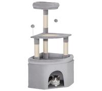 PawHut Arbre à Chat Hauteur 114 cm Tour de Jeux pour Chats avec griffoirs en sisal, Plate-Forme, Niche, lit, Tissu Peluche, balles, Multi-Niveaux, Gris Clair